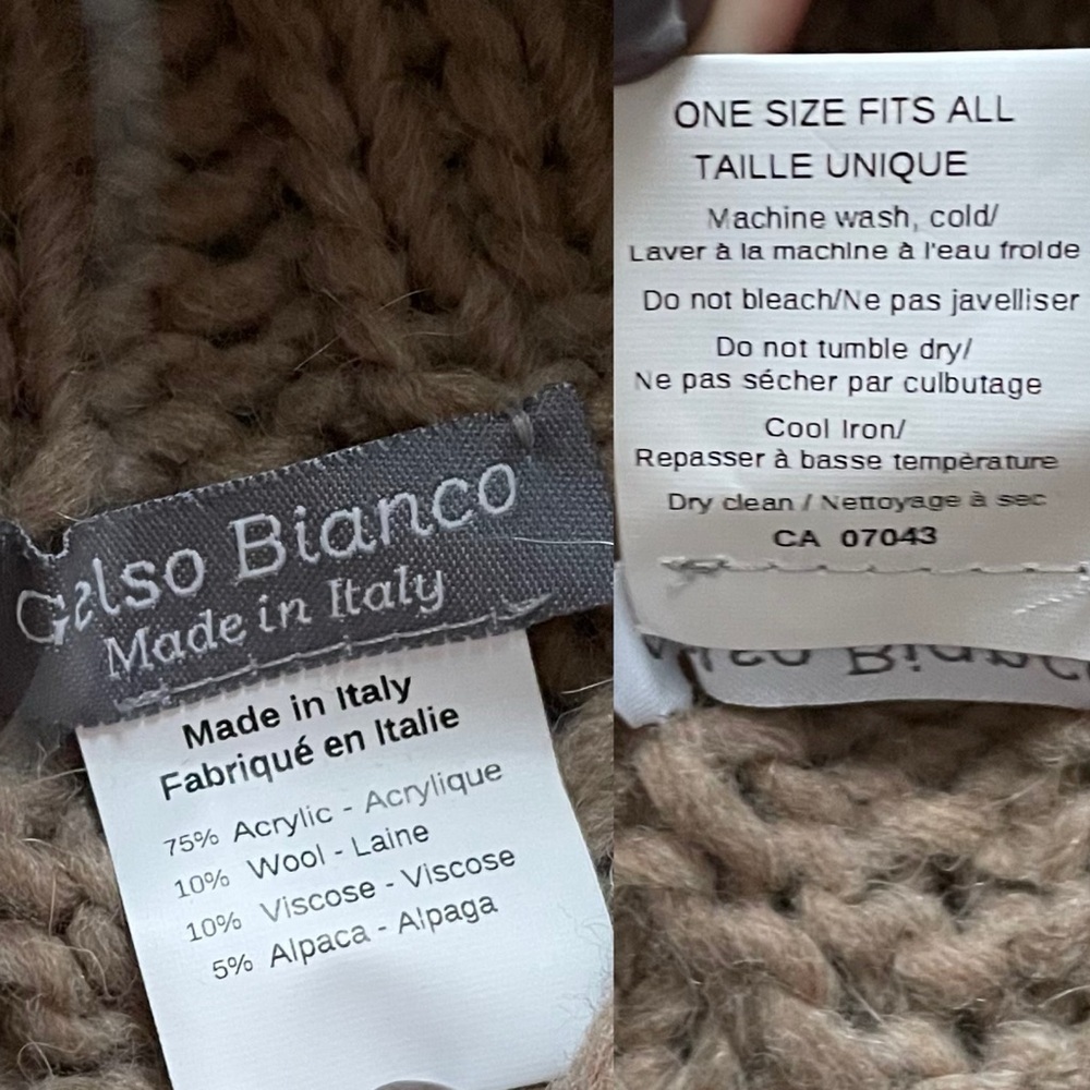 GELSO BIANCO Italy Wool Alpaca Poncho Sweater Taupe One Size - Picture 4 of 5